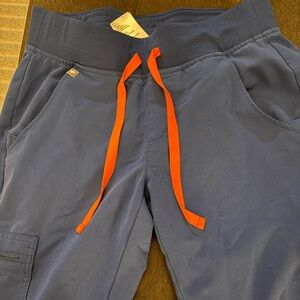 Navy Joggers with Orange Drawstrings